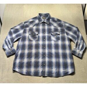 Falcon Bay Mens 2X Western Pearl Snap Flannel Shirt Blue Plaid Heavyweight EUC